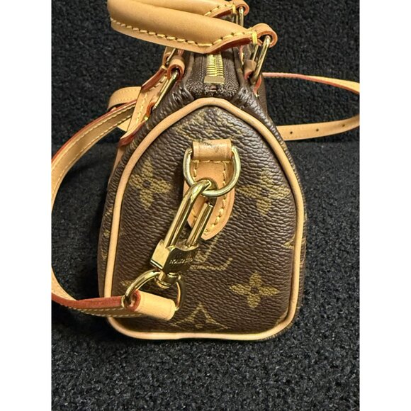 Louis Vuitton Monogram Mini Handbag Brown Leather Canvas Gold Hardware - Picture 6 of 16